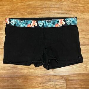 PINK Victoria’s Secret Yoga Shorts, Tropical Floral Waistband, Black, Medium